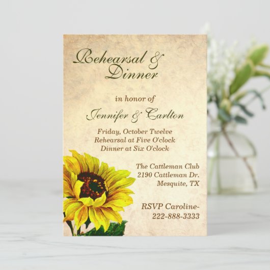 Antiek zonnebloemen Uitnodiging tot oproeping (Staand voorkant)