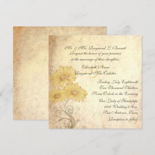 Antiek zonnebloemen - uitnodiging tot weddenschapp (Voorkant / Achterkant)