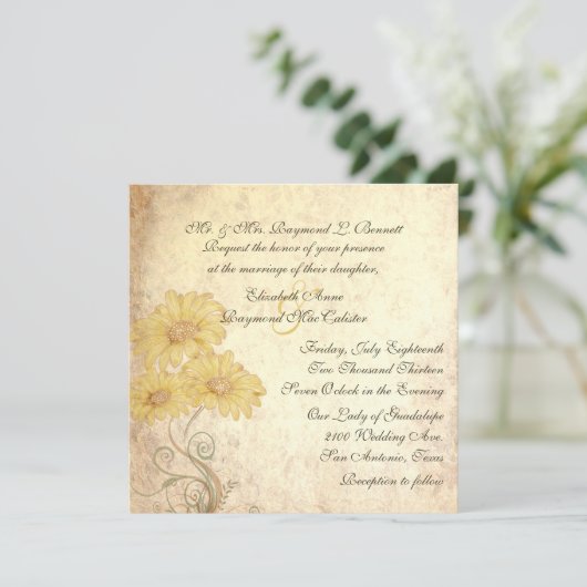 Antiek zonnebloemen - uitnodiging tot weddenschapp (Staand voorkant)