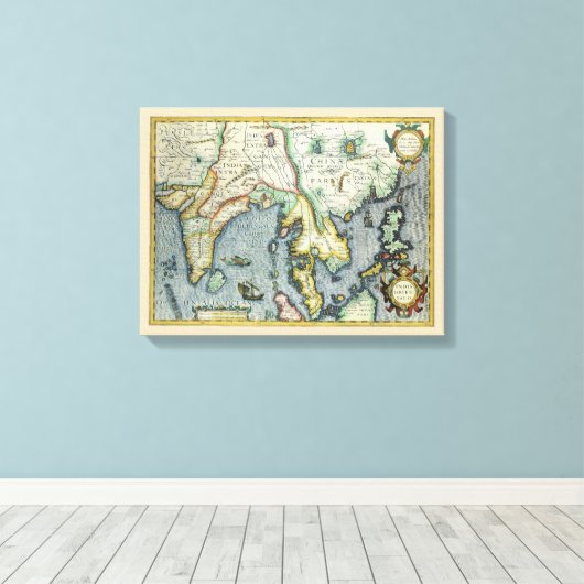 Antiek Zuidoost-Aziatische kaart door Mercator / H Canvas Afdruk (Insitu (Houten vloer))