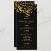 Antiek Zwart en Goud Bloemen Bruiloft Menu Kaart (Voorkant / Achterkant)