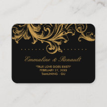 Antiek Zwart en Goud Bloemen Trouwplaats Kaarten