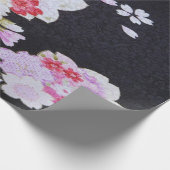 Antiek Zwart Japans Kimono Bloemen Decoupage Cadeaupapier (Hoek)