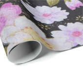 Antiek Zwart Japans Kimono Bloemen Decoupage Cadeaupapier (Rol Hoek)