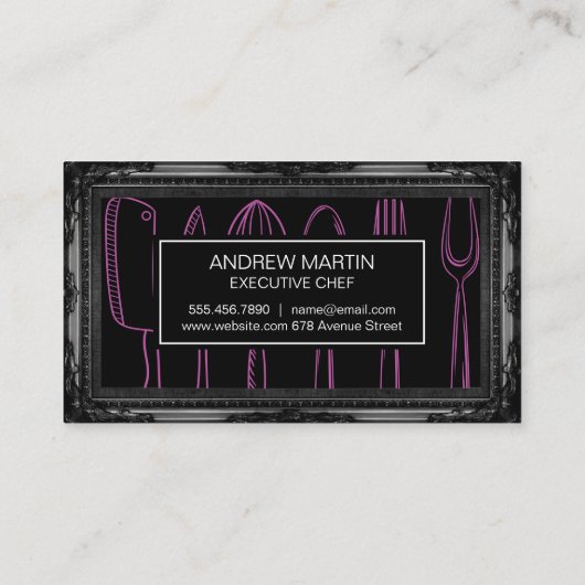 Antiek zwart Lijst | Illustratief keukengerei Visitekaartje (Achterkant)