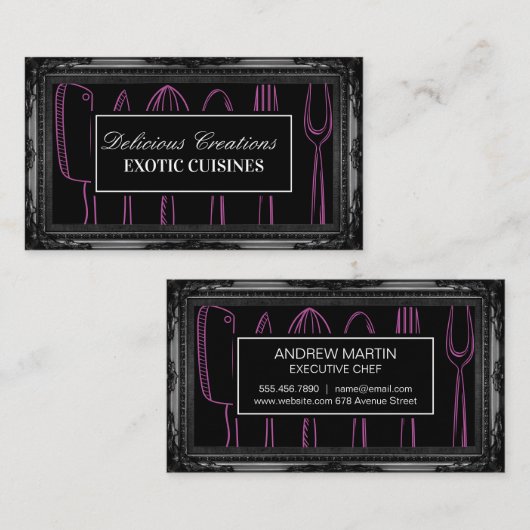 Antiek zwart Lijst | Illustratief keukengerei Visitekaartje (Voorkant / Achterkant)