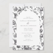 Antiek Zwart & Wit Bloemen Toile Boog Huwelijk Kaart (Voorkant)
