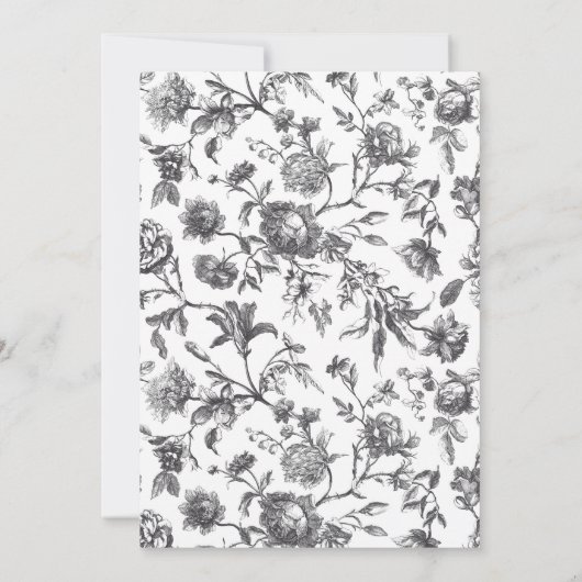 Antiek Zwart & Wit Bloemen Toile Boog Huwelijk Kaart (Achterkant)