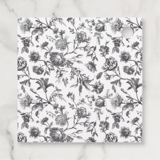 Antiek Zwart & Wit Bloemen Toile Bruiloft Bedankjes Labels (Achterkant)