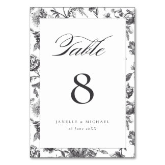 Antiek Zwart & Wit Bloemen Toile Bruiloft Kaart