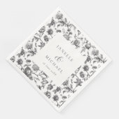 Antiek Zwart & Wit Bloemen Toile Bruiloft Servet (Hoek)