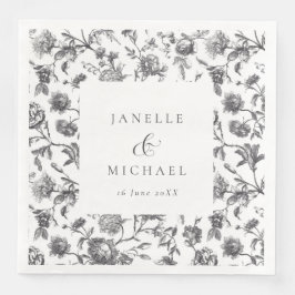 Antiek Zwart & Wit Bloemen Toile Bruiloft Servet