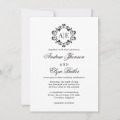 Antiek Zwart & Wit Crest Monogram Bruiloft Kaart (Voorkant)