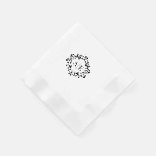 Antiek Zwart & Wit Crest Monogram Bruiloft Servet (Hoek)