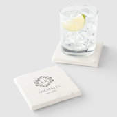 Antiek Zwart & Wit Crest Monogram Bruiloft Stenen Onderzetter (Zijkant)