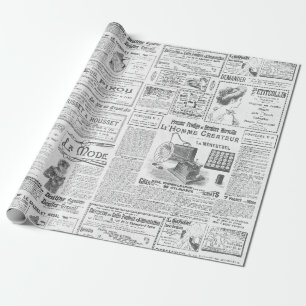 Antiek  Zwart Wit Franse advertenties Ephemera Cadeaupapier