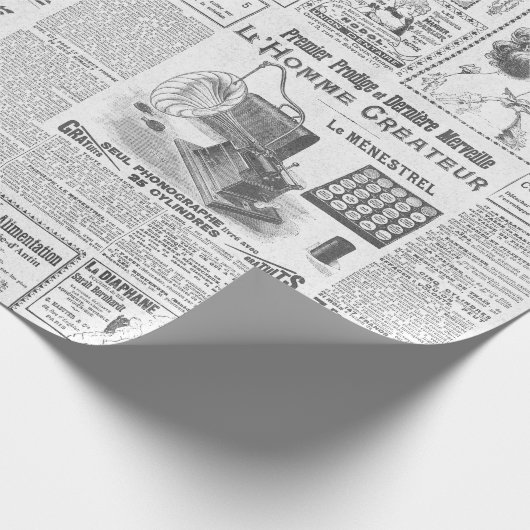 Antiek Zwart Wit Franse advertenties Ephemera Cadeaupapier (Hoek)