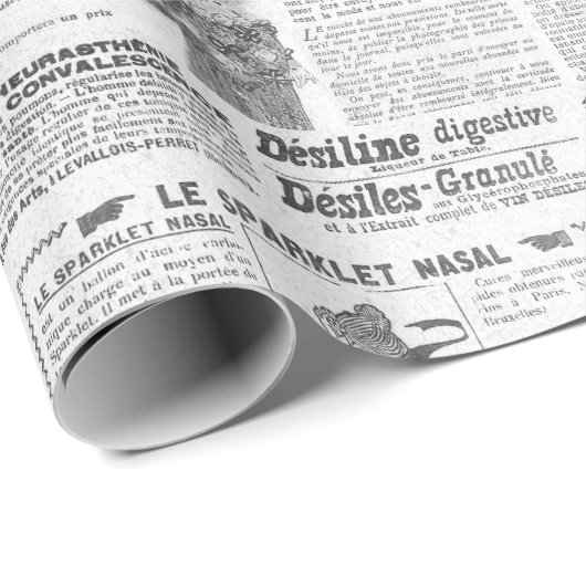 Antiek Zwart Wit Franse advertenties Ephemera Cadeaupapier (Rol Hoek)