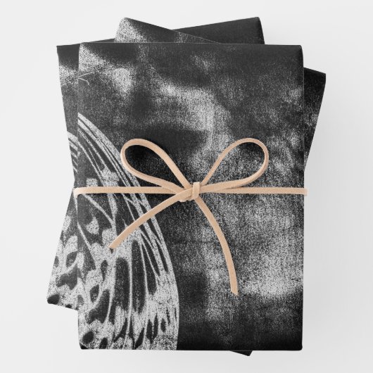  Antiek zwart-wit ontkleurd vlinder Inpakpapier Vel (In situ)