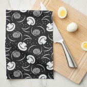 Antiek zwart-wit paddestoelpatroon met groenten theedoek (Quarter Fold)