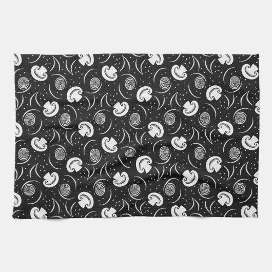 Antiek zwart-wit paddestoelpatroon met groenten theedoek (Horizontaal)