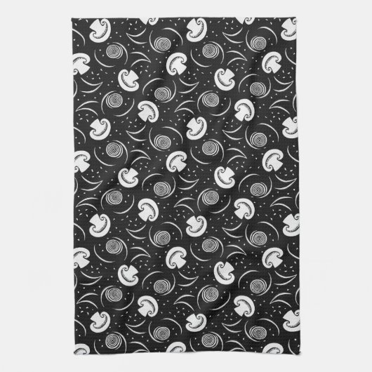 Antiek zwart-wit paddestoelpatroon met groenten theedoek (Verticaal)