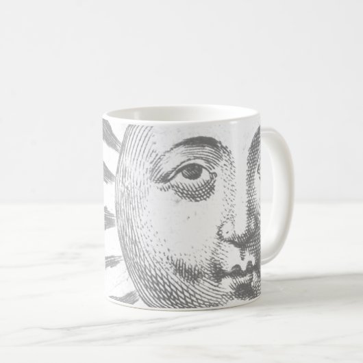 Antiek  Zwart Wit Sun Face Koffiemok (Voorkant rechts)