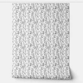 Antiek zwart wit Toile bloemmotief vintage Behang