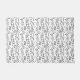 Antiek zwart wit toile bloemmotief vintage deurmat