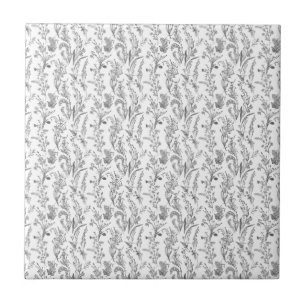 Antiek zwart wit toile bloemmotief vintage tegeltje