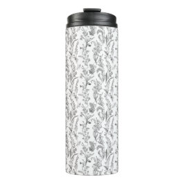 Antiek zwart-wit toile bloempatroon vintage thermosbeker