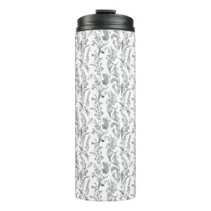 Antiek zwart-wit toile bloempatroon vintage thermosbeker