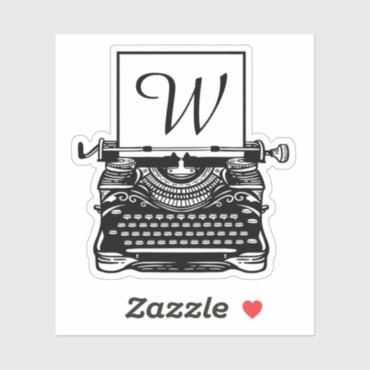 Antiek Zwart-wit Typewriter Monogram Sticker (Vel)