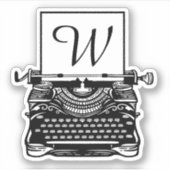 Antiek Zwart-wit Typewriter Monogram Sticker (Voorkant)