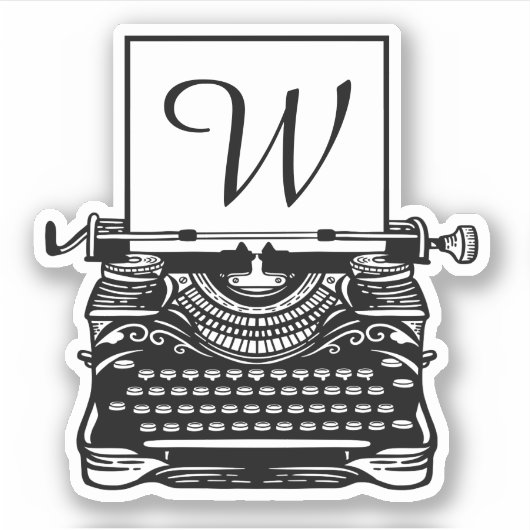 Antiek Zwart-wit Typewriter Monogram Sticker (Voorkant)