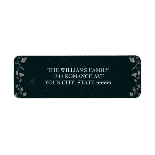 Antiek Zwarte Bloem Gotisch Huwelijk Adreslabel Etiket (Voorkant)