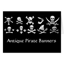 ANTIEK ZWARTE PIRATE BANNERS EN BEHANDELINGSKAARTE