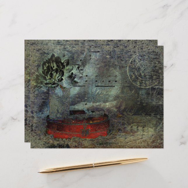  Antiek zwarte rode, oude papiervel muziek (Voorkant / Achterkant in situ)