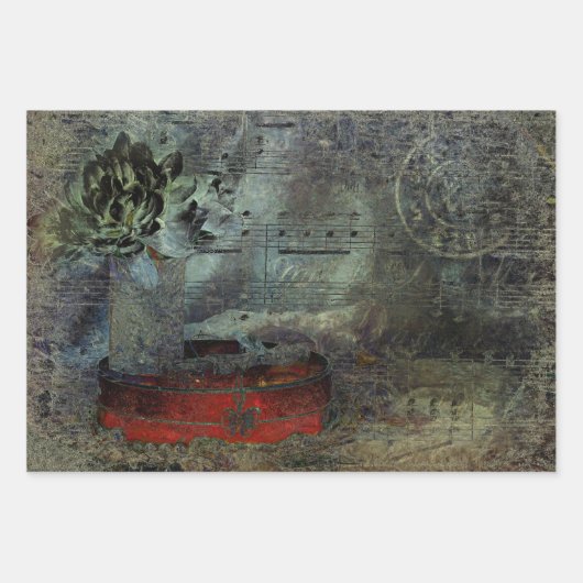  Antiek zwarte rode, oude papiervel muziek Inpakpapier Vel (Voorkant)