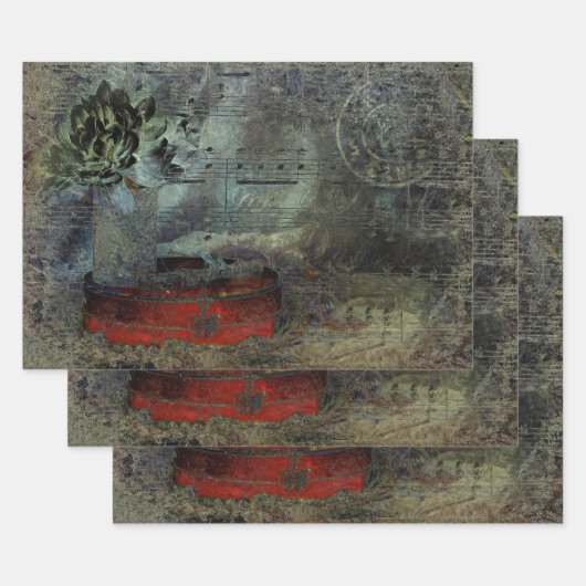  Antiek zwarte rode, oude papiervel muziek Inpakpapier Vel (Set)