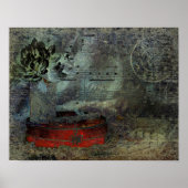  Antiek zwarte rode, oude papiervel muziek Poster (Voorkant)