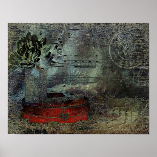  Antiek zwarte rode, oude papiervel muziek Poster (Voorkant)