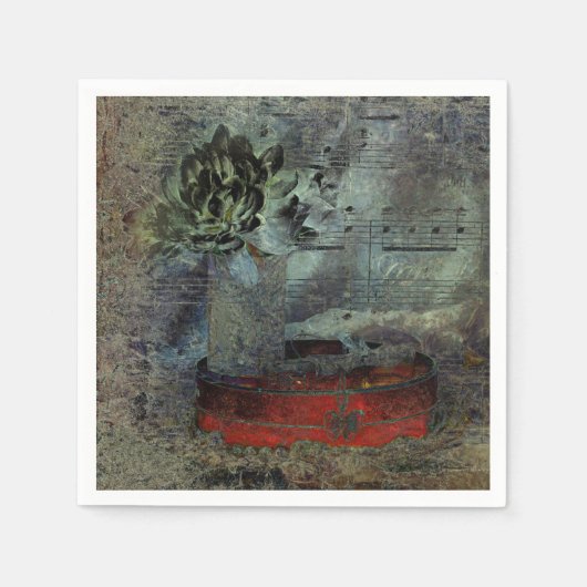  Antiek zwarte rode, oude papiervel muziek Servet (Voorkant)