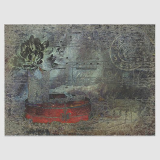 Antiek zwarte rode, oude papiervel muziek Tissuepapier (Voorkant)