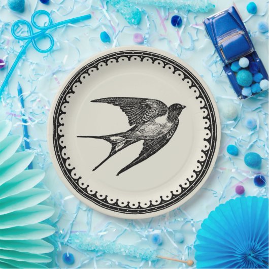 Antiek zweetvogel vliegen op beige achtergrond papieren bordje (Feest)