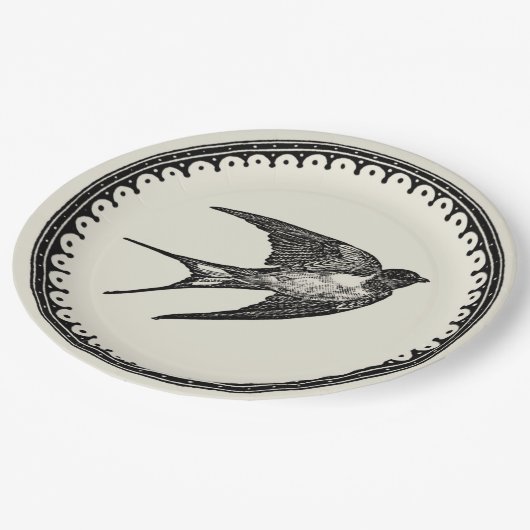 Antiek zweetvogel vliegen op beige achtergrond papieren bordje (Gekanteld)