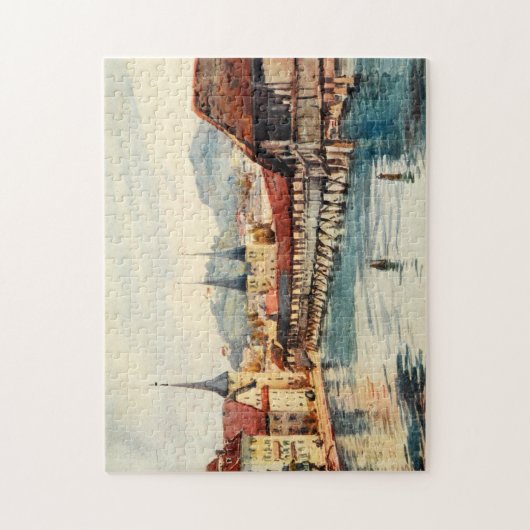 Antiek Zwitserland Lucerne Chapel Bridge Legpuzzel (Verticaal)