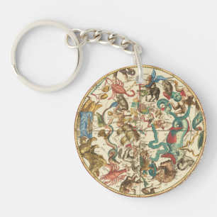 Antieke 1660 Sterrenkaart Zuidelijk Halfrond Sleutelhanger