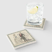 Antieke 1844 Victoriaanse Huwelijks bruiloft Kunst Stenen Onderzetter (Zijkant)