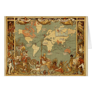Antieke 1886 Wereldkaart Britse Rijk Poster